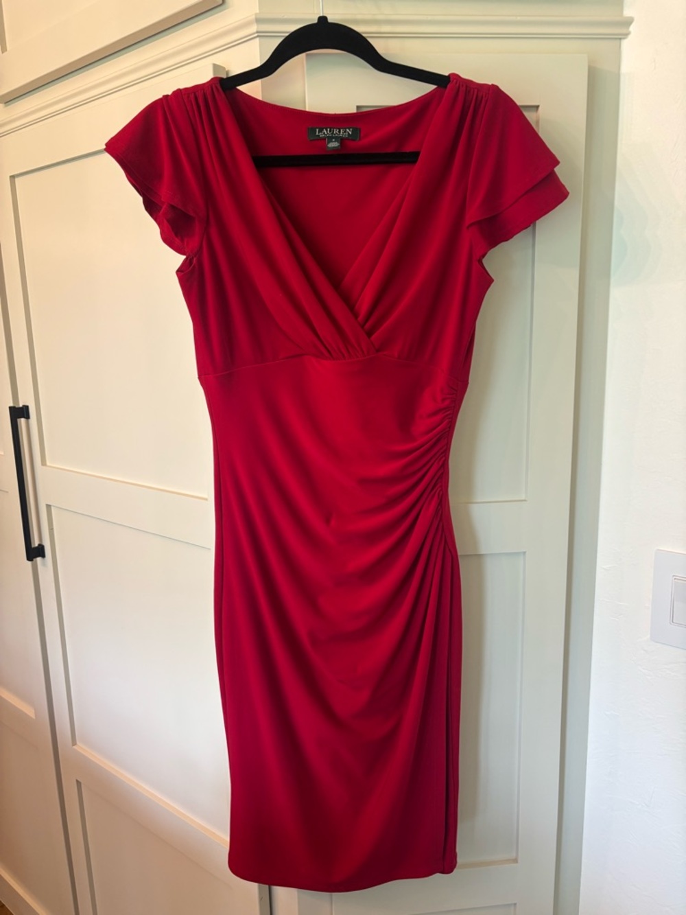 Lauren Ralph Lauren Midi Ruched Waist Surplice Dress Red Size 4